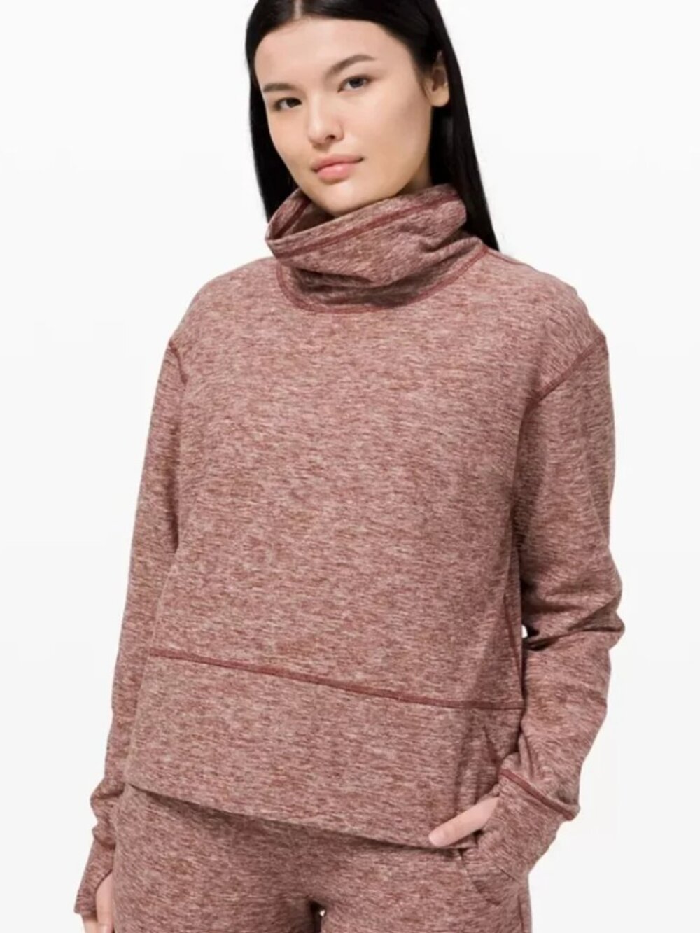LULULEMON Ready to Rulu Fleece Pullover Sweatshirt Red Sz 12 Funnel Neck Cozy